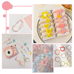 DIYジュエリー作りパーツキット  ラウンド & スクエア & パンプキン アクリル ビーズを含む  花 & いちご & うさぎ レジン & プラスチック カボション  タコ樹脂とポリコットンのタッセルペンダント  ミックスカラー  892個/箱&nbsp;DIY-AR0003-01