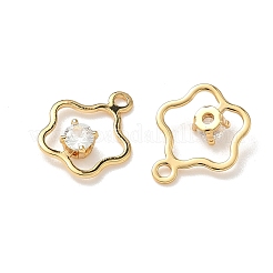 真鍮マイクロキュービックジルコニアの花のチャームを切り開きます  ニッケルフリー  18KGP本金メッキ  11.5x9.5x2.5mm  穴：1.2mm&nbsp;KK-Z136-03G