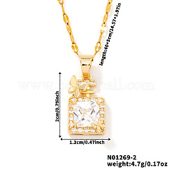 Elegant Shiny Brass Pave Clear Cubic Zirconia Butterfly Perfume Bottle Pendant Necklaces for Women&nbsp;WV1261-2