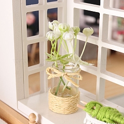 プラスチック製の花とガラスの花瓶のミニチュア装飾品  マイクロランドスケープホームドールハウスアクセサリー  小道具の装飾のふりをする  ライム  26x75mm&nbsp;PW-WGC57FA-01