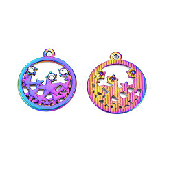 レインボーカラーアロイペンダント  ラインストーン付き  カドミウムフリー＆鉛フリー  スターチャーム付きフラットラウンド  22x19.5x2.5mm  穴：1.6mm&nbsp;PALLOY-T054-161