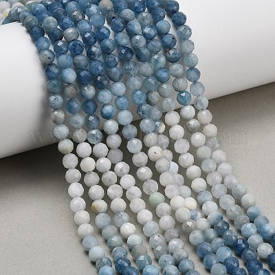 【青のグラデーション】アクアマリン 38×8×7mm グラデーションカラーのナチュラルデビルブルーアクアマリンビーズ連