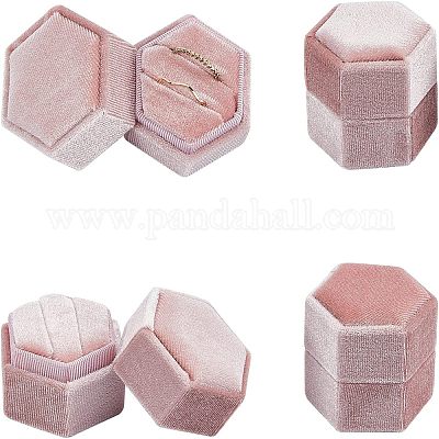 ベルベットのリングボックス  六角  ピンク  1-3/4x1-7/8x1-3/4インチ（4.3x4.9x4.3cm）&nbsp;VBOX-NB0001-03A-1