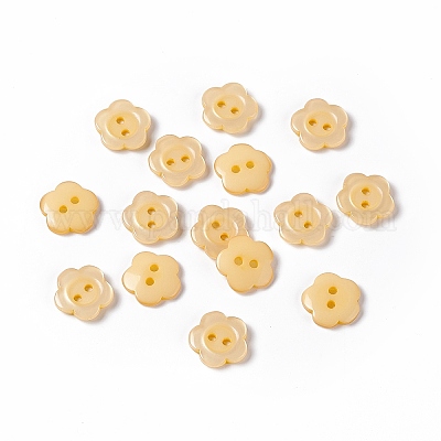 樹脂ボタン  染め  花  きいろ  15x3mm  穴：1mm&nbsp;RESI-D031-15mm-07-1