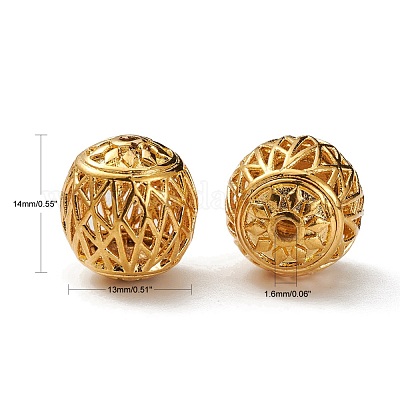 中空真鍮ビーズ  ラウンド  18KGP本金メッキ  13x14mm  穴：1.6mm&nbsp;KK-L184-75B-1