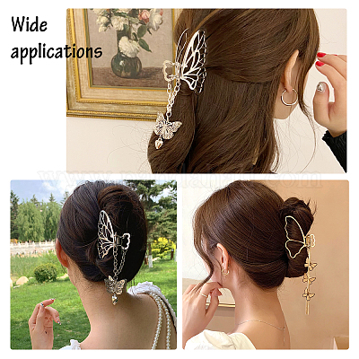 鉄製爪ヘアクリップ 2色 2個 ハーフパンヘアピン 蝶 ミックス