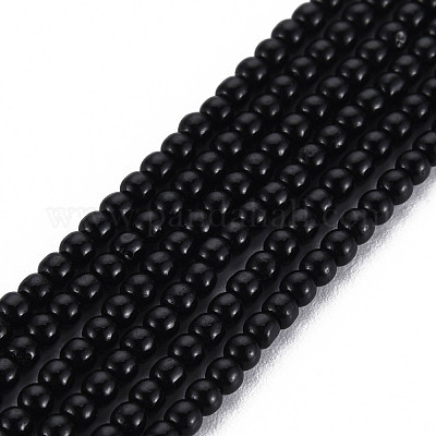 ガラスビーズ連売り  ラウンド  ブラック  2mm  穴：0.6mm  約185~206個/連  14.37~14.76インチ（36.5~37.5cm）&nbsp;GLAA-N041-008K-1