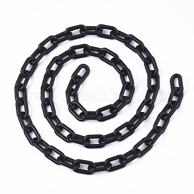 不透明なアクリルアズキチェーン  オーバル  ブラック  13x8x2mm  19.68インチ（50cm）/連&nbsp;X-SACR-N010-002A-1