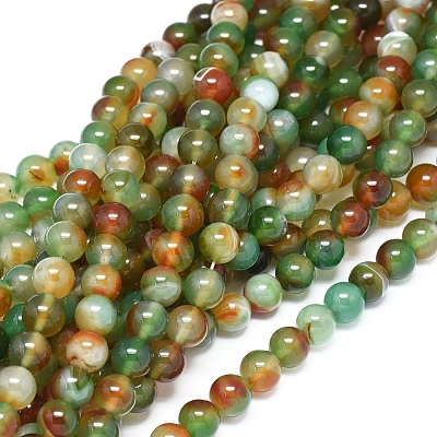 Natural Peacock Agate Beads Strands, Two Tone, Dyed Heated, Round,  Hole: about 48 pcs/Strand, cm)