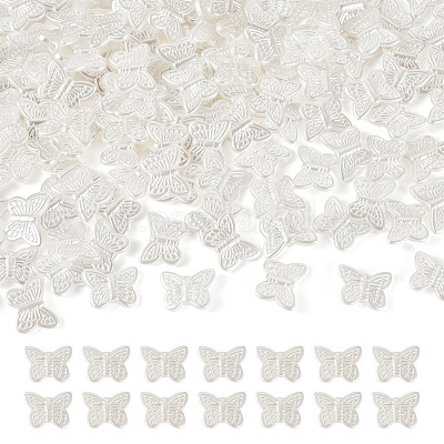 200個のABS模造真珠ビーズ  蝶  11x14x3.5mm  穴：1.8mm&nbsp;OACR-TA0003-84B-1