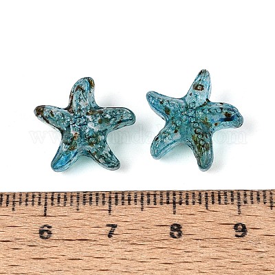 ピカソの透明ガラスビーズ  ヒトデ  ダークターコイズ  14.5~15x16x8.5~9mm  穴：1~1.1mm  約375個/ポンド&nbsp;SEED-N012-02C-1