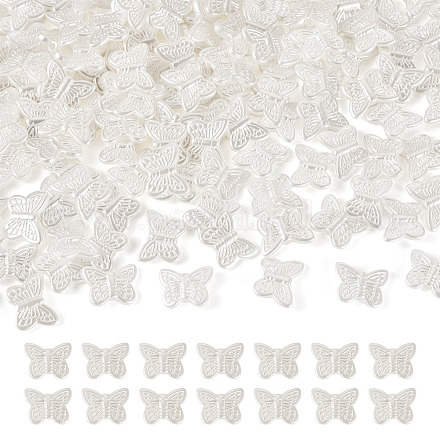 200個のABS模造真珠ビーズ  蝶  11x14x3.5mm  穴：1.8mm&nbsp;OACR-TA0003-84B-1