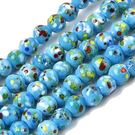 手作りランプワークビーズ連売り  ラウンド  ライトスカイブルー  6mm  穴：2mm  約50個/連  9.45''（24センチメートル）&nbsp;LAMP-H071-01A-08-1