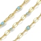 Rack Plating Brass Dapped Chains, with Enamel, with Spool, Soldered Lead Free & Cadmium Free, Real 18K Gold Plated, Sky Blue, 4x2x1mm