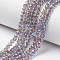 Electroplate Glass Beads Strands, Half Plated, Blue Plated, Faceted, Rondelle, Thistle, 4x3.5mm, Hole: 0.4mm, about 100~110pcs/strand, 14.5~15.7 inch(37~40cm)