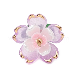 透明なアクリルパーツ  ガラスシードビーズで  花  ゴールドライン入り  ミックスカラー  20.5x18x18.5mm  穴：1.8mm  5個/セット&nbsp;PALLOY-MZ00823