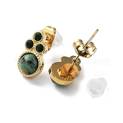 天然アフリカンターコイズ（ジャスパー）足跡スタッドピアス  金色の304ステンレススチールのイヤリング  12x7mm&nbsp;EJEW-D093-01A-G