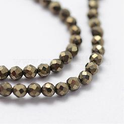 天然石パイライトビーズ連売り  多面カット  ラウンド  2mm  穴：0.5mm  約175個/連  14.9インチ（38cm）&nbsp;G-K185-03