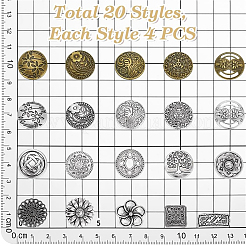 80個 20スタイル 1穴亜鉛合金シャンクボタン  混合形状  ミックスカラー  13~17.5x14~18.5x6~8.5mm  穴：2~2.5mm  4個/スタイル&nbsp;BUTT-PH0001-70