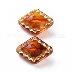 メッキクリアアクリルビーズ  ゴールドライン入り  菱形  チョコレート  18x14x9~9.5mm  穴：1.5mm&nbsp;X-OACR-P013-30A