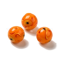 手作りランプワークビーズ連売り  花模様の丸  ダークオレンジ  12mm  穴：1.2~1.6mm  約33個/連  14.96''（38センチメートル）&nbsp;LAMP-G162-08A-03