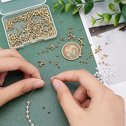304ステンレススチールビーズ  中空ラウンド  ゴールドカラー  3x3mm  穴：1mm  約500個/袋  1bag /ボックス&nbsp;STAS-UN0017-74G