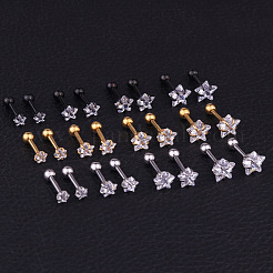 316l サージカルステンレススチール クリアキュービックジルコニア スター軟骨ピアス  日常の耳のアクセサリー  ブラック  6x3mm&nbsp;WGC4894-08