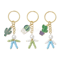 3Pcs 3 Styles Alloy Enamel Cactus & Glass Imitation Pearl Keychains&nbsp;KEYC-JKC01300