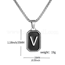 304 Stainless Steel Black Enamel Rectangle with Initial Pendant Box Chain Necklaces&nbsp;WG7737E-03