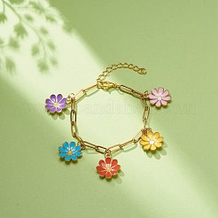 Alloy Enamel Flower Charm Bracelet with Paperclip Chains&nbsp;BJEW-JB08701