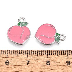 フルーツ合金エナメルチャーム  桃  プラチナ  ピンク  16x12x1.5mm  穴：1.6mm&nbsp;PALLOY-S058-01P-24