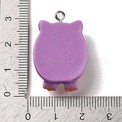 不透明樹脂ペンダント  プラチナトーン合金ループ付きハロウィーンチャーム  ミディアム蘭  フクロウ  20x27.5x10mm  穴：1.5mm&nbsp;RESI-K020-04E