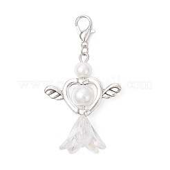 7Pcs 7 Colors Acrylic Imitation Pearl Flower Heart Angel with Alloy Wings Pendant Decorations&nbsp;HJEW-JM03985