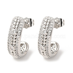 Brass Micro Pave Clear Cubic Zirconia J-Shaped Stud Earrings&nbsp;EJEW-B153-18P