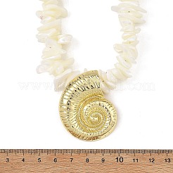 Ocean Brass Conch Shell Shape Pendant Natural Shell Chip Beaded Necklaces&nbsp;NJEW-JN06373