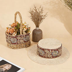 5ヤードの花柄エスニックスタイル刺繍花柄ポリエステルリボン  ジャカードリボン  チロリアンリボン  服飾材料  暗赤色  3~3-1/8インチ（75~78mm）&nbsp;OCOR-GA0003-07A