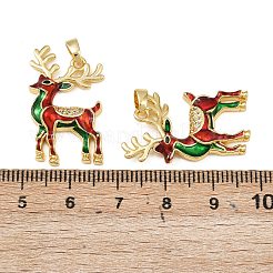 クリスマス 真鍮 マイクロパヴェ キュービックジルコニア エナメルペンダント  ラックめっき  カドミウムフリー＆鉛フリー  長持ちメッキ  ゴールドカラー  鹿  27.5x20x4mm  穴：5x3mm&nbsp;KK-B161-15G-01