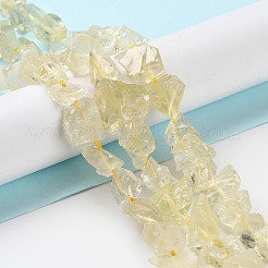 未加工の天然レモンクォーツ（加熱済み）ビーズ連売り  ナゲット  4~11x4.5~14.5x4.5~14.5mm  穴：0.8mm  約41~43個/連  15.35~15.94''（39~40.5センチメートル）&nbsp;G-B065-C10