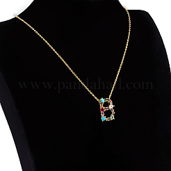 Golden Brass Micro Pave Cubic Zirconia Initial Pendants Necklaces&nbsp;NJEW-S069-JN002-B