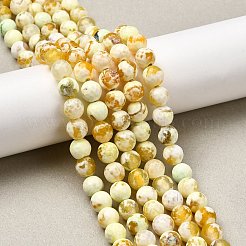 天然のファイヤーアゲートクラックルビーズ連売り  ラウンド  グレードA  多面カット  染め＆加熱  きいろ  8mm  穴：1mm  約47個/連  15インチ&nbsp;G-K166-07F-8mm-07