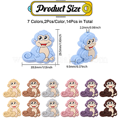 14Pcs 7 Colors Monkey Food Grade Eco-Friendly Silicone Focal Beads&nbsp;SIL-CA0003-10
