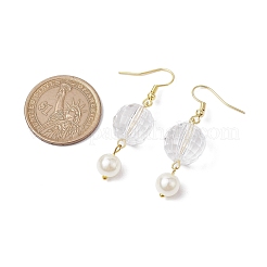 アクリルファセットラウンドダングルイヤリング  女性用304ステンレススチールイヤリング  ゴールドカラー  47x13.5mm&nbsp;EJEW-JE05833