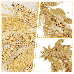 ポリエステルコンピューター刺繡布アイロンオン/パッチ縫い  スパンコール付き  ゴールデンロッド  296x132x1mm&nbsp;DIY-WH0683-77B