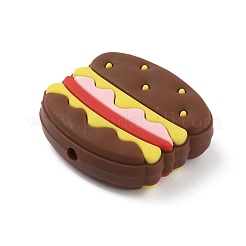 ハンバーガー食品グレードの環境に優しいシリコーンビーズ  サドルブラウン  29x31.5x11.5mm  穴：2.7mm&nbsp;SIL-WH0012-034C