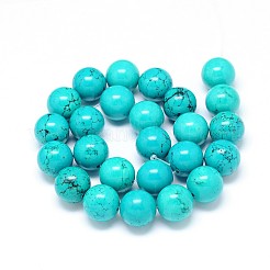 天然マグネサイトラウンドビーズ連売り  染め＆加熱  ミディアムターコイズ  10mm  穴：2mm  約40個/連  15.55インチ&nbsp;TURQ-E022-38B-10mm