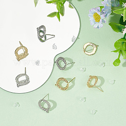 8個 2色真鍮スタッドピアス金具  垂直ループ付き  葉の花輪  50個のプラスチック製イヤーナット付き  プラチナ·ゴールデン  15x13mm  穴：1mm  ピン：0.8mm  4個/カラー&nbsp;KK-BC0012-77