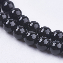 ナチュラルブラックオニキスビーズ連売り  グレードAB  ラウンド  染め＆加熱  ブラック  4mm  穴：0.8mm  約91~95個/連  14.3インチ&nbsp;G-H1567-4MM