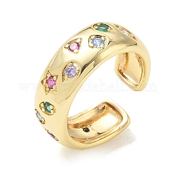 Brass Micro Pave Colorful Cubic Zirconia Cuff Open Rings&nbsp;RJEW-Z145-05G