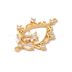 Brass Pave Clear Cubic Zirconia Teardrop with Flower Links Connector Charms&nbsp;KK-M294-16G