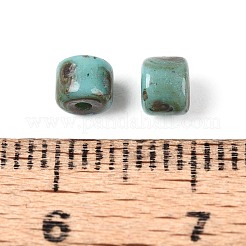 焼付塗装ガラスシードビーズ  コラム  丸い穴  淡いターコイズ  4~4.5x3.5~4mm  穴：0.9~1mm  約455個/50g&nbsp;SEED-N009-02B
